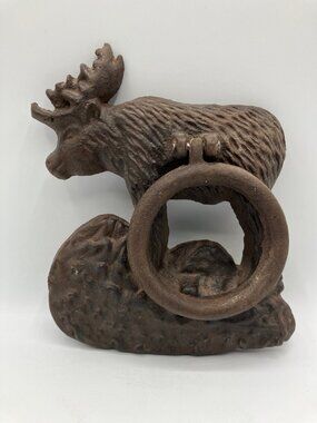Vintage Bull‎ Moose Cast Iron Door Knocker Rustic Brown Colorway 6"Hx5"L